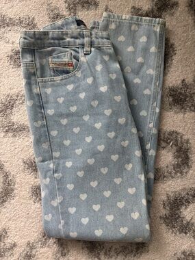 Diesel Light Blue Heart Print Straight Leg Jeans Trendy Women’s Pants